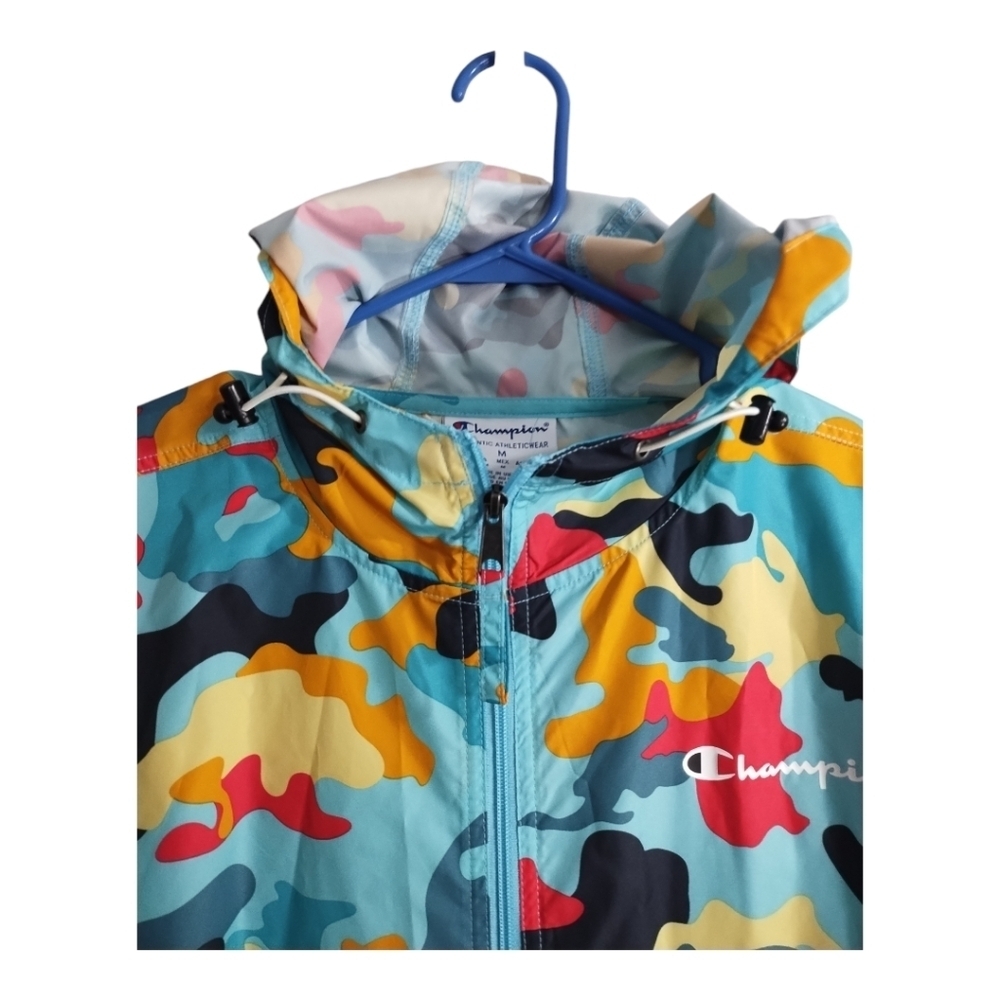 Champion Mens Camo Stadium Packable Rain Windbreaker Hooded Pullover Jacket Sz M - Picture 5 of 10